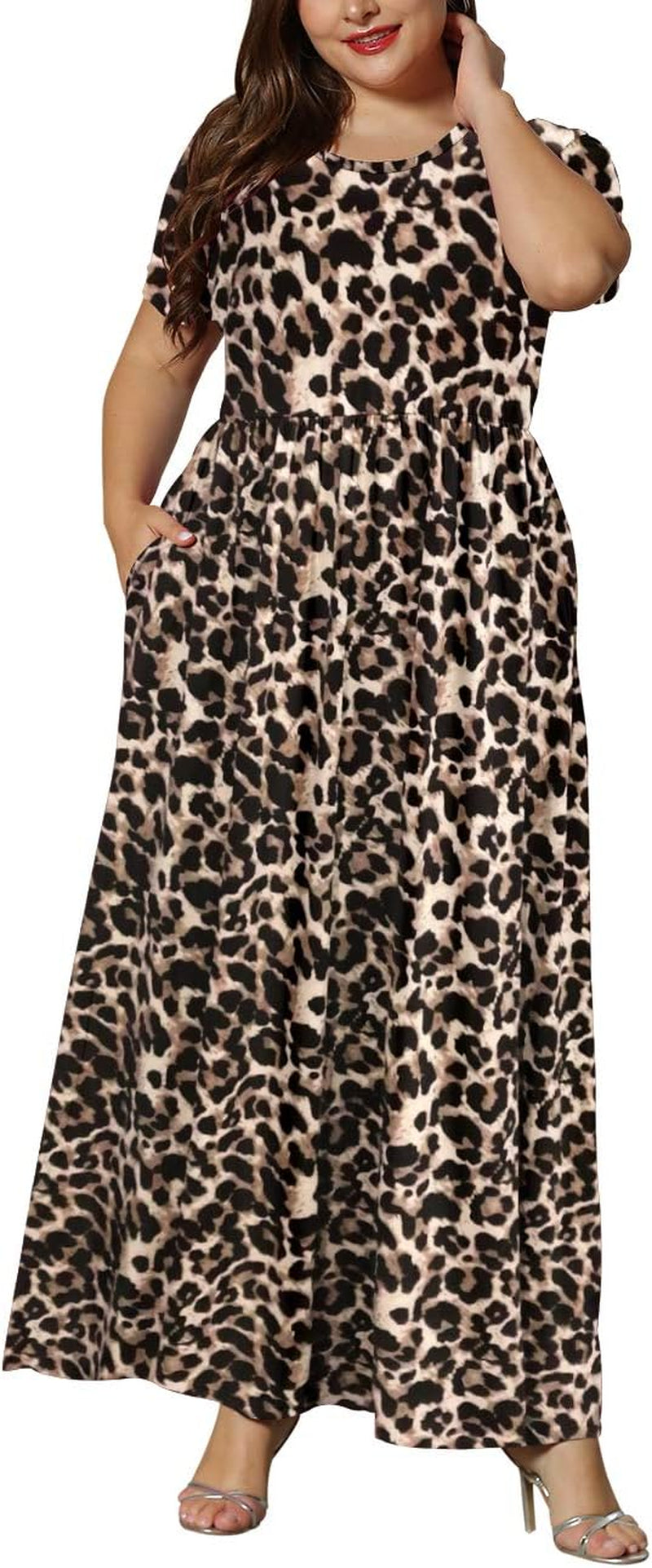 Women’S plus Size Maxi Dresses for Curvy Women Summer Casual Short Sleeve Long Dress with Pockets