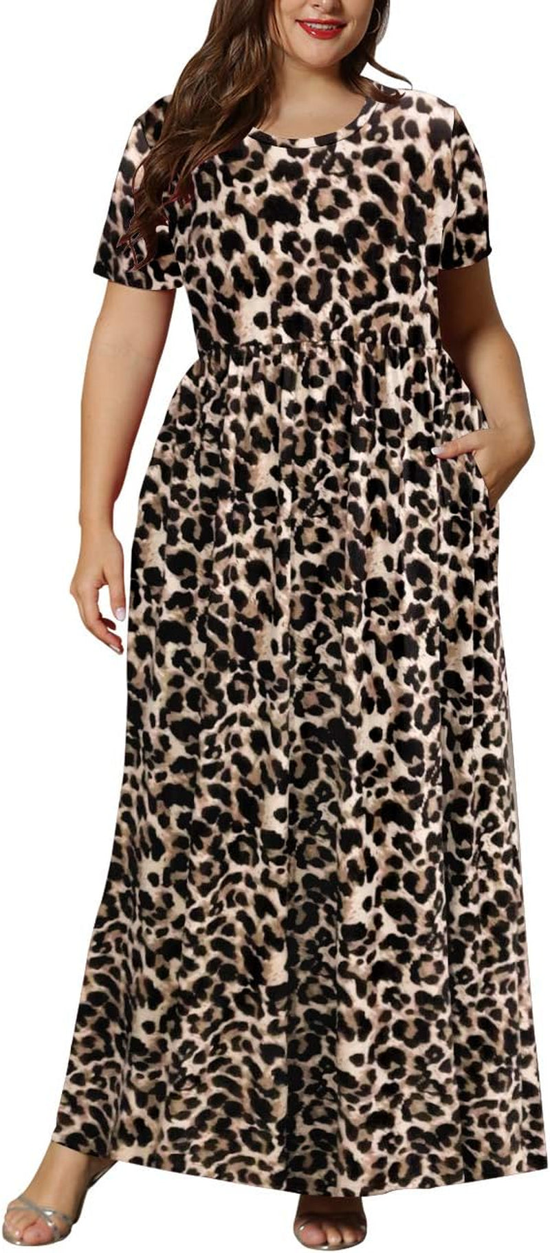 Women’S plus Size Maxi Dresses for Curvy Women Summer Casual Short Sleeve Long Dress with Pockets